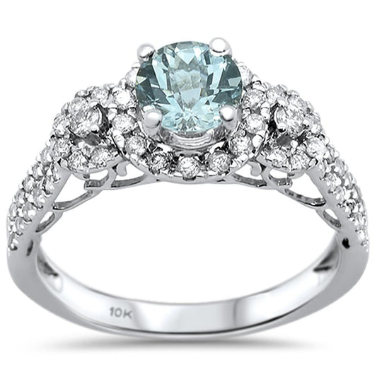 Muse Jewelry 1.14cts 10k White gold Round Aquamarine Diamond Ring Size 6.5