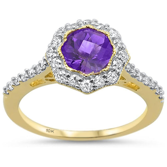 Muse Jewelry 1.4cts 10k Yellow Gold Round Amethyst Diamond Ring Size 6.5