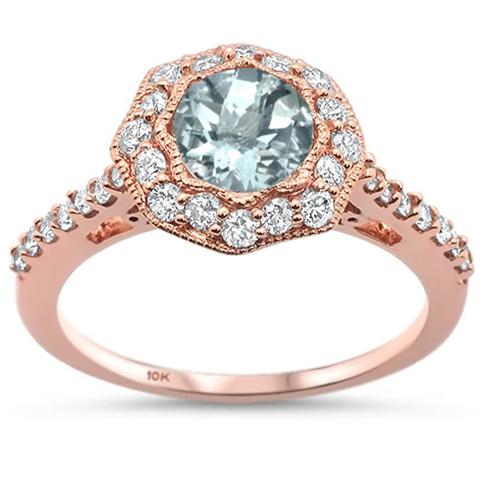 Muse Jewelry 1.38ct F SI 10k Rose Gold Natural Round Aquamarine & Diamond Ring Size 6.5