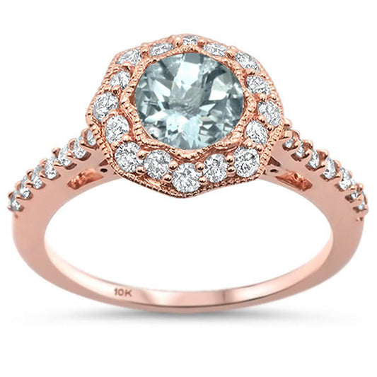 Muse Jewelry 1.38ct F SI 10k Rose Gold Natural Round Aquamarine & Diamond Ring Size 6.5