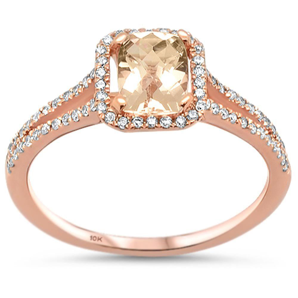 Muse Jewelry 1.11cts 10k Rose Gold Radiant Cut Morganite Diamond Ring Size 6.5