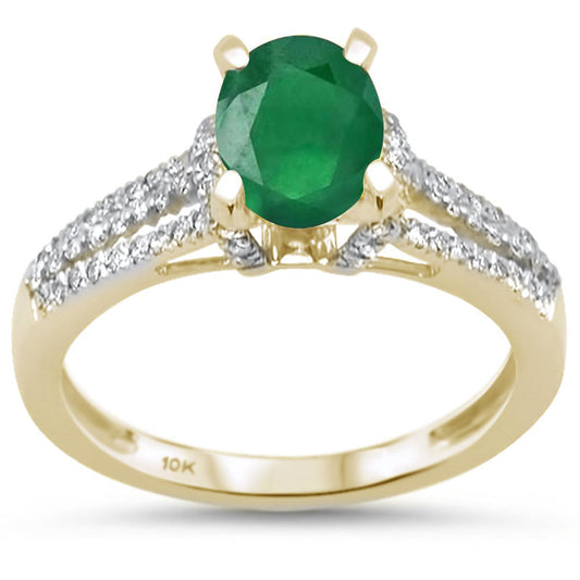 Muse Jewelry 1.15ct F SI 10k Yellow Gold Natural Green Emerald & Diamond Ring Size 6.5