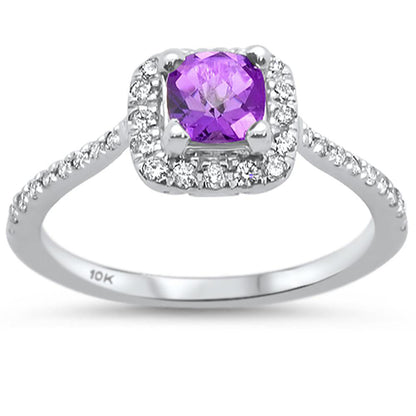Muse Jewelry 0.73cts 10k White gold Cushion Amethyst Diamond Ring Size 6.5