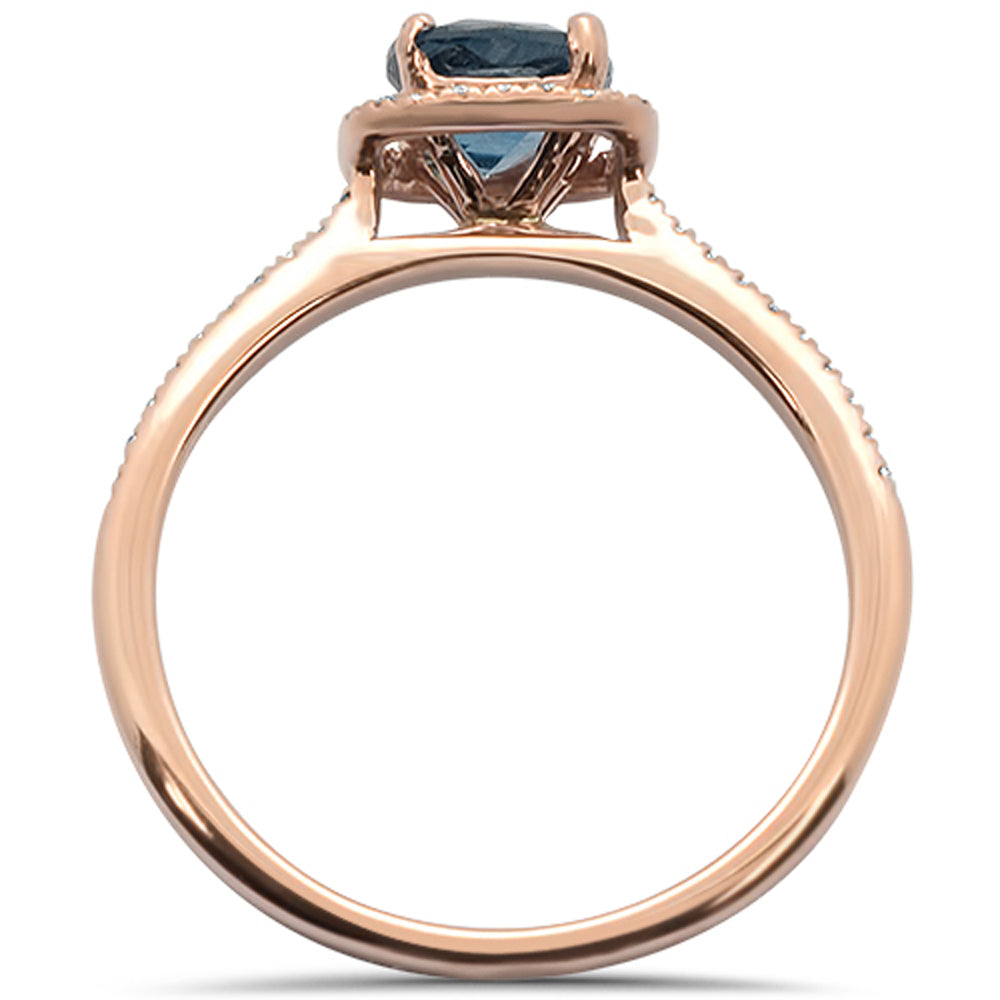 Muse Jewelry 0.93cts 10k Rose Gold Cushion Blue Topaz Diamond Ring Size 6.5