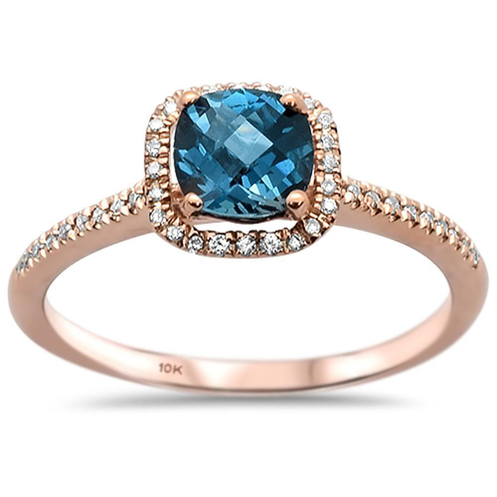 Muse Jewelry 0.93cts 10k Rose Gold Cushion Blue Topaz Diamond Ring Size 6.5