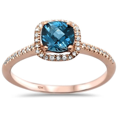 Muse Jewelry 0.93cts 10k Rose Gold Cushion Blue Topaz Diamond Ring Size 6.5