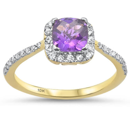 Muse Jewelry 0.75cts 10k Yellow Gold Cushion Amethyst & Diamond Ring Size 6.5