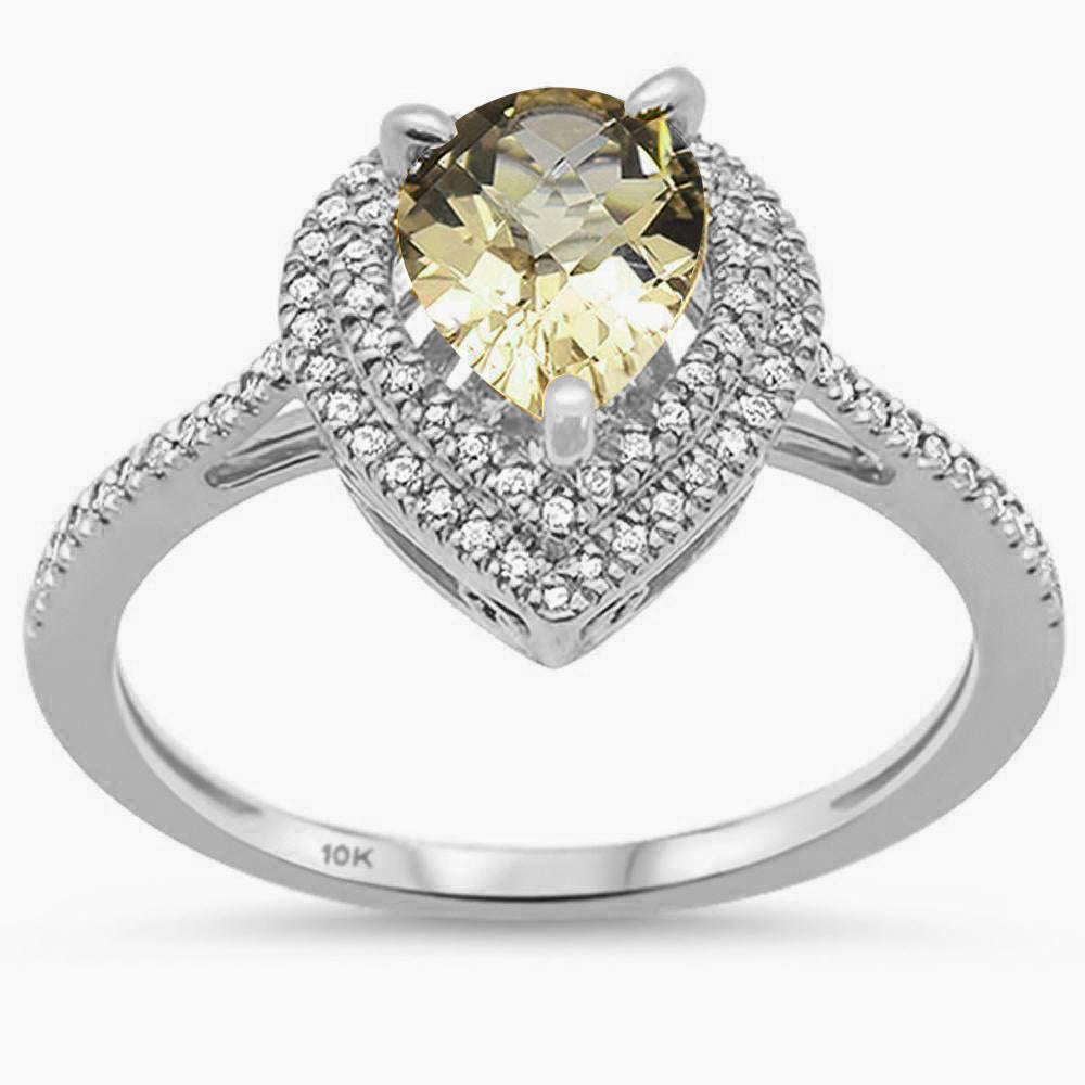 Muse Jewelry 1.2ct 10K White Gold Olive Topaz & Diamond Ring Size 6.5