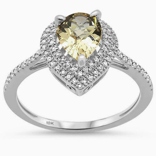 Muse Jewelry 1.2ct 10K White Gold Olive Topaz & Diamond Ring Size 6.5