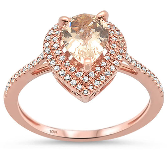 Muse Jewelry 1.22cts 10k-Rose Gold Pear Shape Morganite Diamond Ring Size 6.5