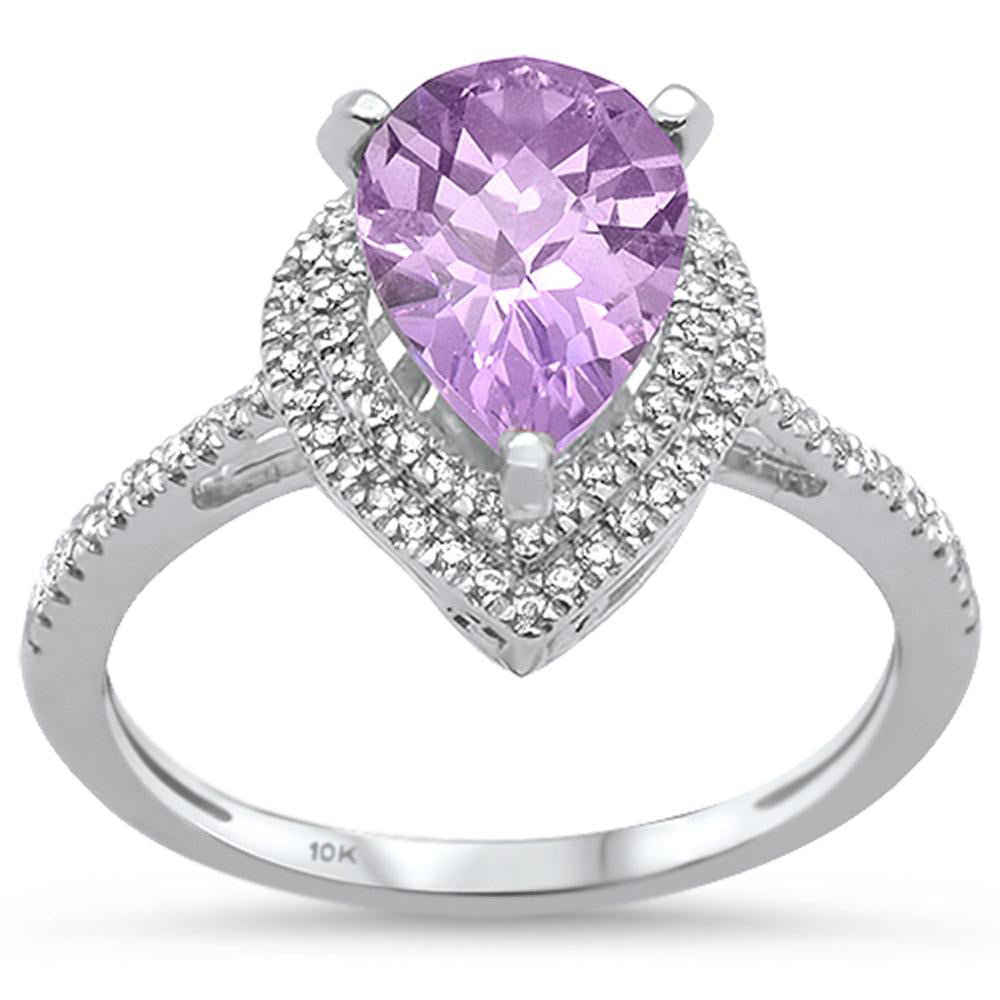 Muse Jewelry 1.83cts 10k White gold Pear Shape Amethyst Diamond Ring Size 6.5