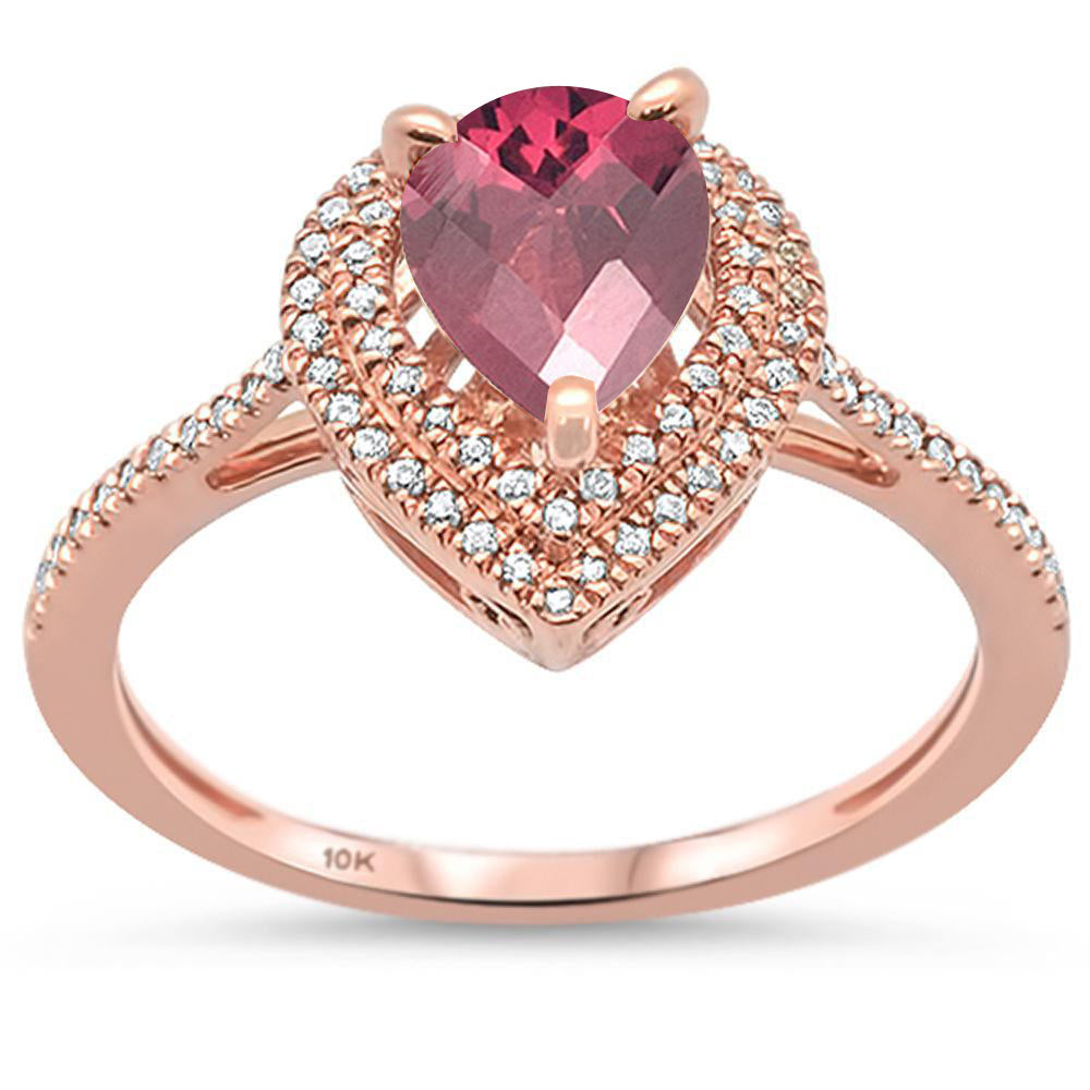 Muse Jewelry 1.99ct 10k Rose Gold Pear Shaped Rhodolite & Diamond Ring size 6.5