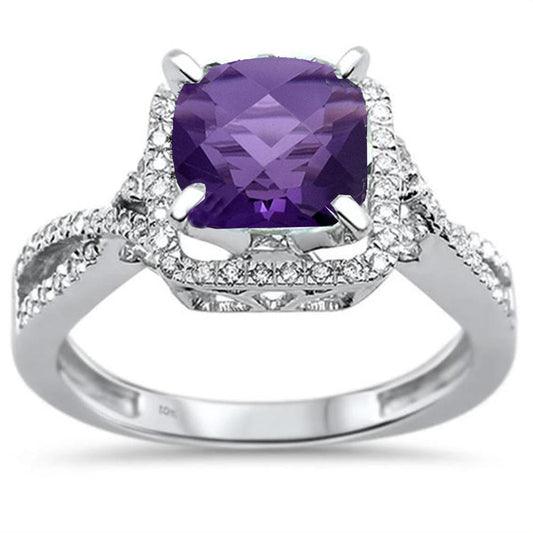 Muse Jewelry 1.96ct 10K White Gold Cushion Cut Amethyst & Diamond Ring Size 6.5
