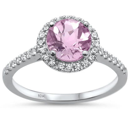 Muse Jewelry 1.19cts 10k White Gold Round Pink Amethyst & Diamond Ring Size 6.5