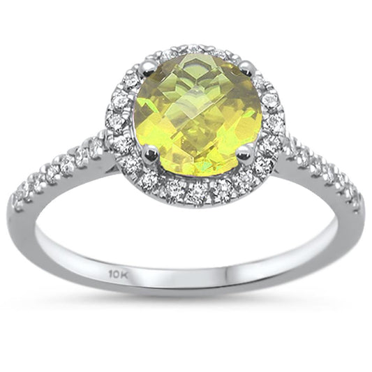 Muse Jewelry 1.31ct 10k White Gold Round Lemon Topaz & Diamond Ring Size 6.5