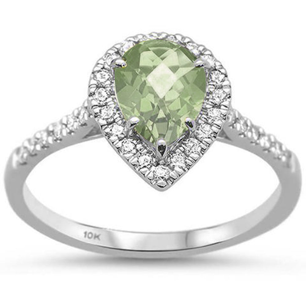 Muse Jewelry .99ct 10K White Gold Green Amethyst & Diamond Ring Size 6.5