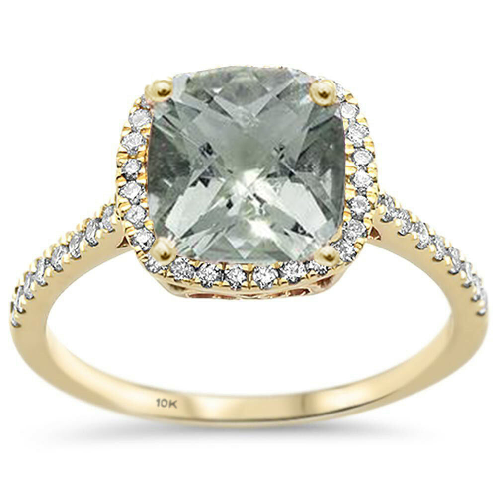 Muse Jewelry 2.06ct 10K Yellow Gold Natural Green Amethyst & Diamond Ring Size 6.5