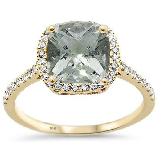 Muse Jewelry 2.06ct 10K Yellow Gold Natural Green Amethyst & Diamond Ring Size 6.5
