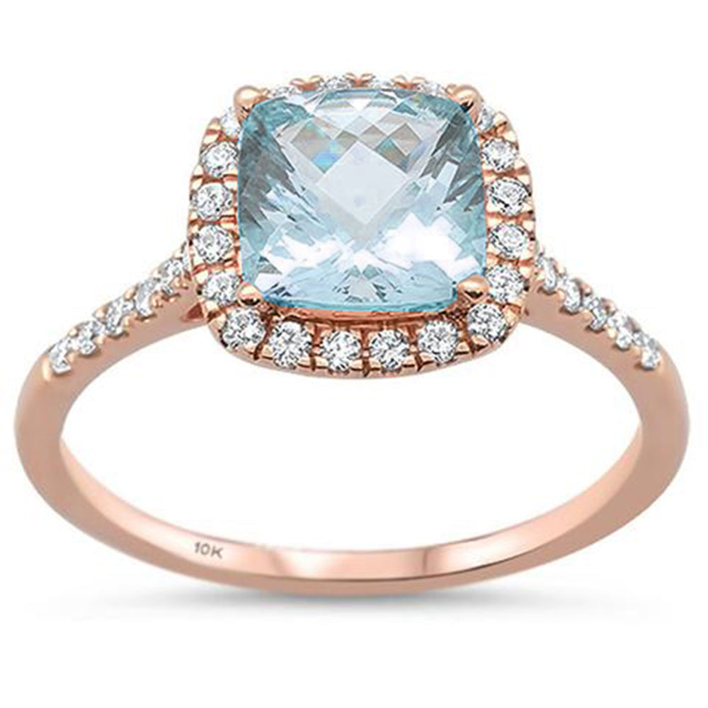 Muse Jewelry 1.54ct 10K Rose Gold Cushion Aquamarine & Diamond Ring Size 6.5