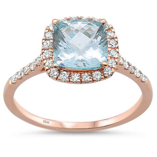 Muse Jewelry 1.54ct 10K Rose Gold Cushion Aquamarine & Diamond Ring Size 6.5