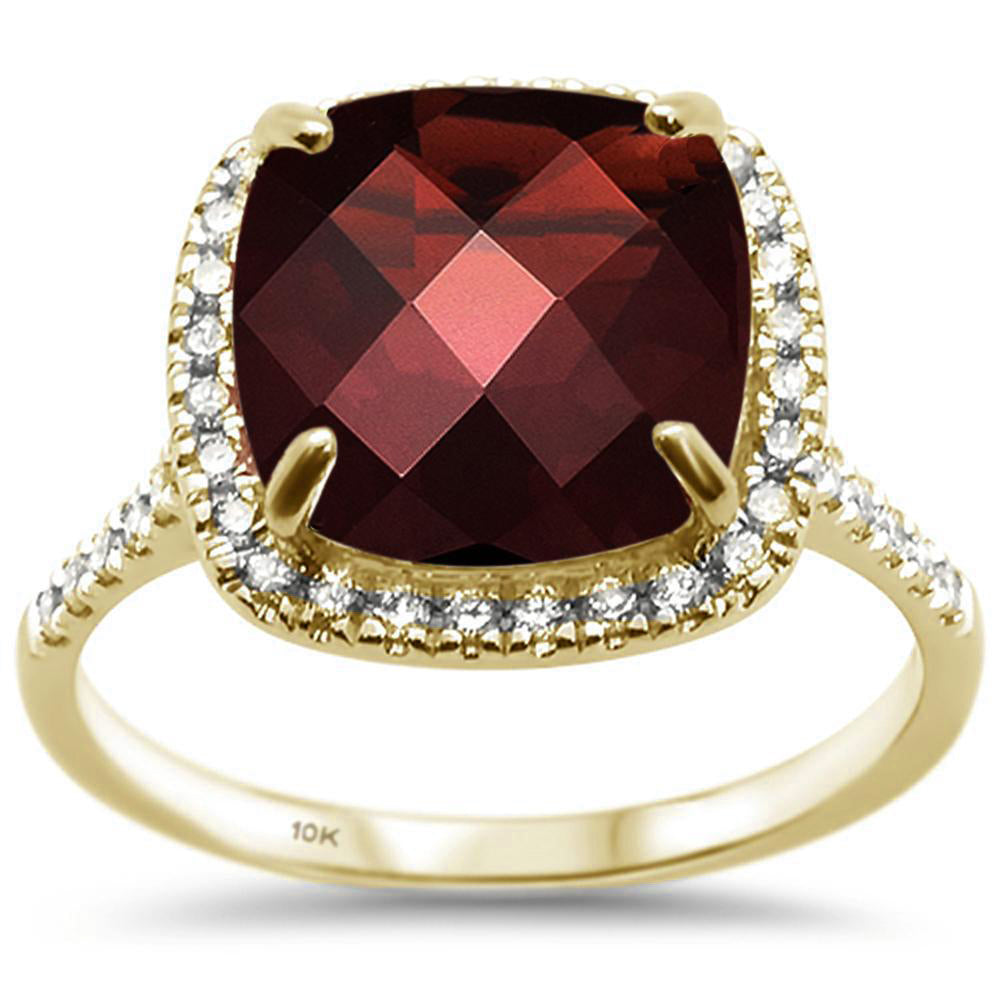 Muse Jewelry 10kt Yellow Gold 5.89ct Cushion Garnet & Diamond Ring Size 6.5