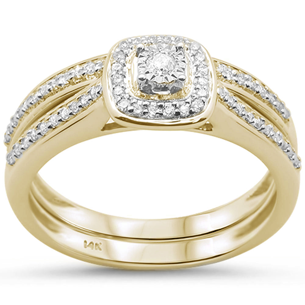 Muse Jewelry .21ct 14K Yellow Gold Round Diamond Engagement Bridal Ring Set Size 6.5