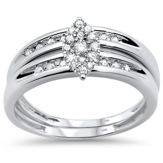 Muse Jewelry .29ct 14KT White Gold Marquise Shape Bridal Diamond Ring Set Size 6.5