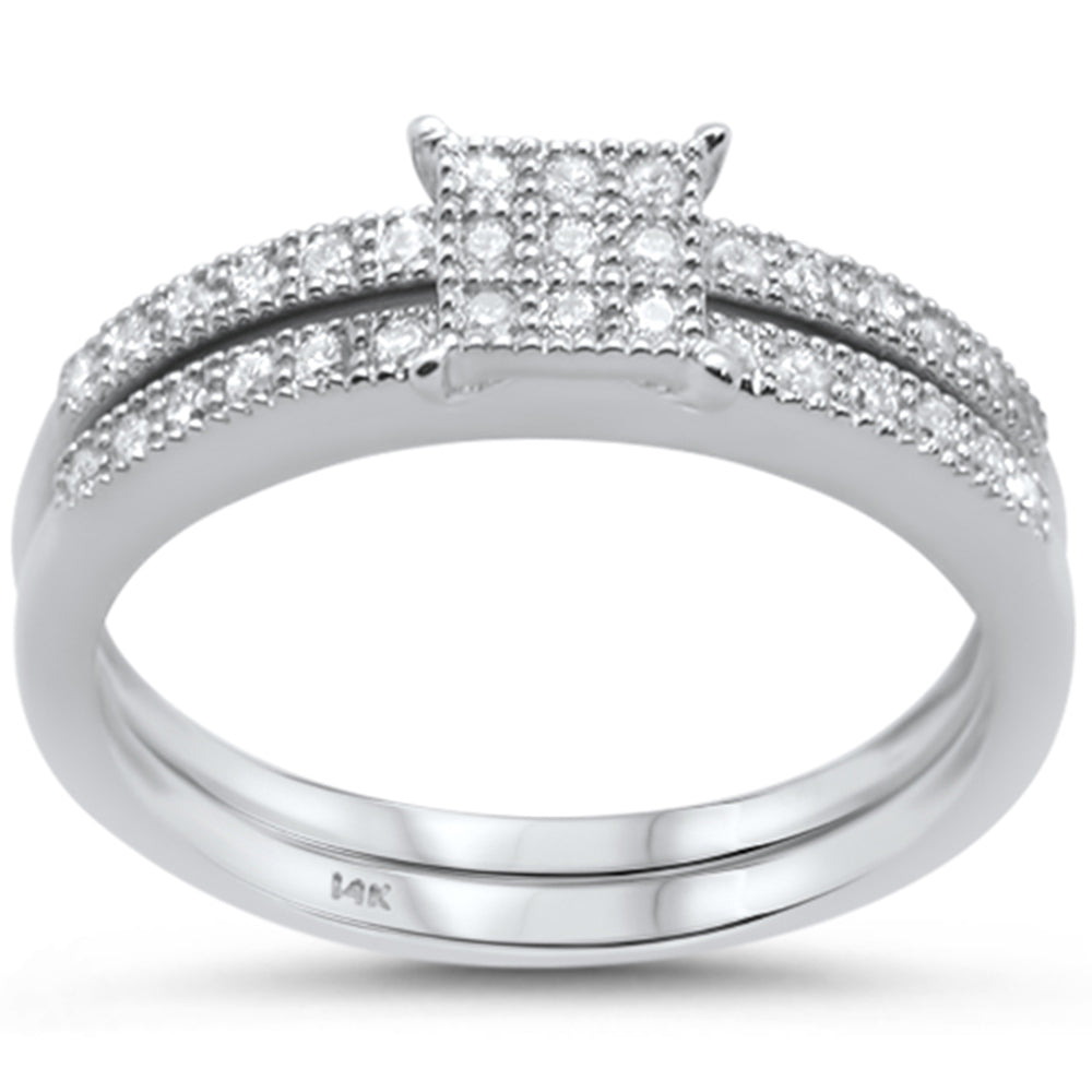 Muse Jewelry .28cts 14k White gold Square Shape Diamond Engagement Ring Bridal Set