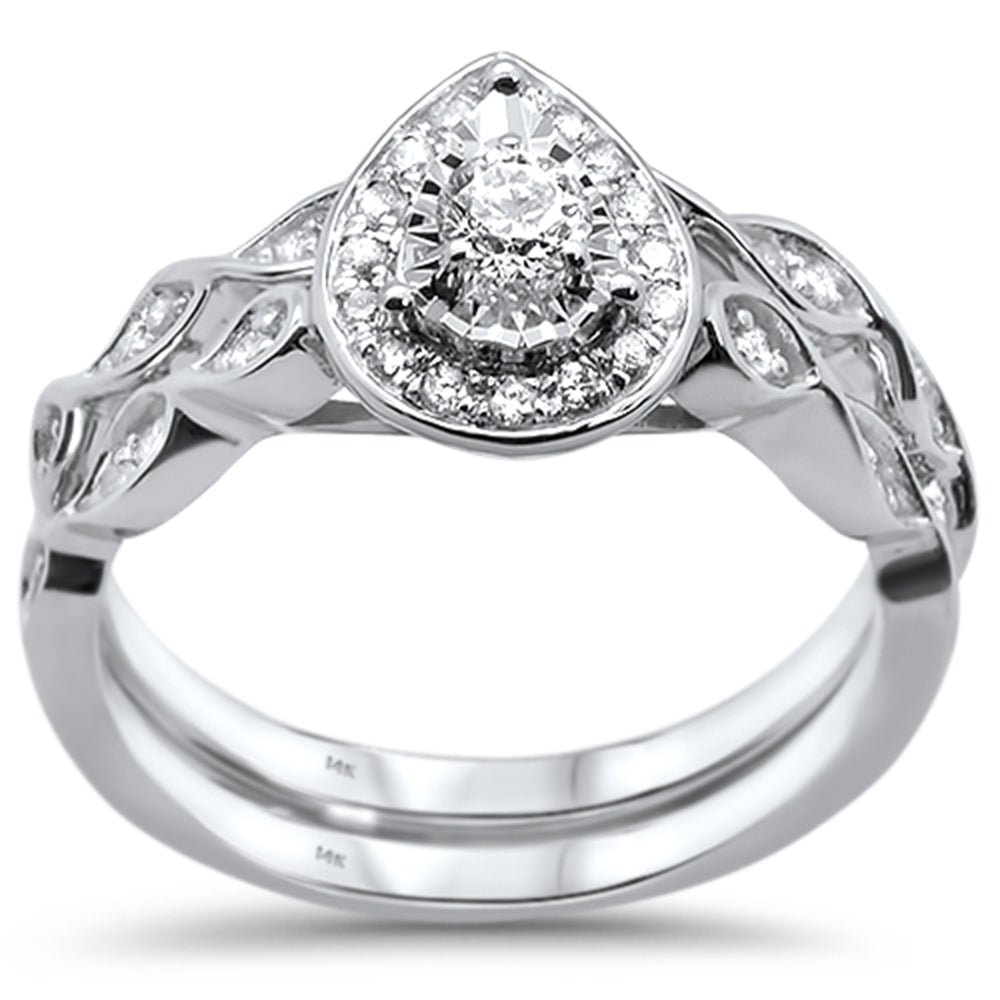 Muse Jewelry .35ct 14KT White Gold Diamond Pear Shaped Diamond Engagement Bridal Set