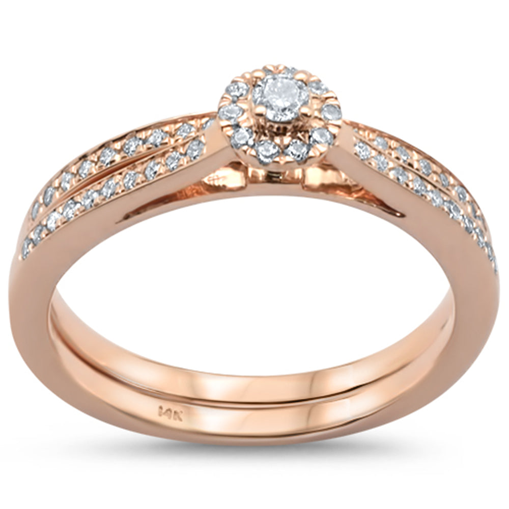 Muse Jewelry .27cts 14k Rose Gold Round Diamond Engagement Ring Bridal Set Size 6.5