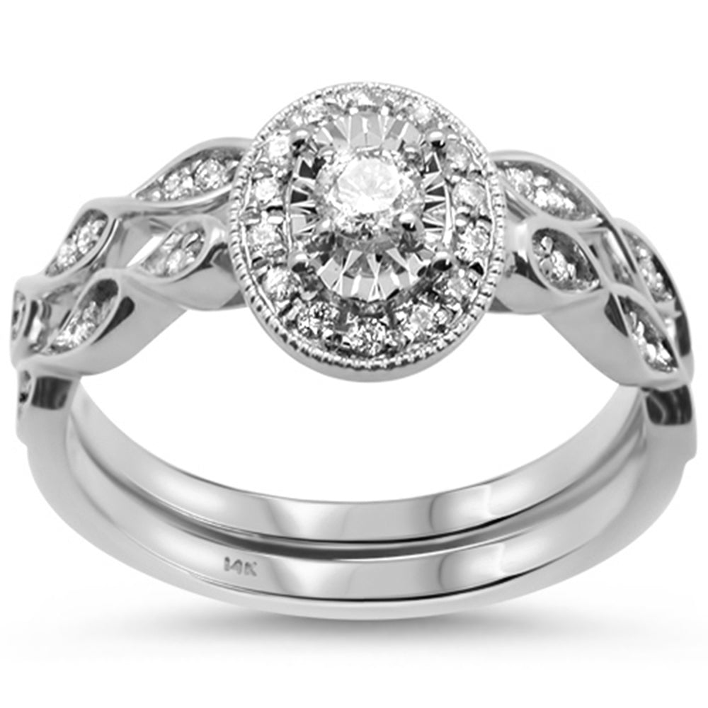 Muse Jewelry .33cts 14k White gold Oval Shape Diamond Engagement Bridal Set 6.5