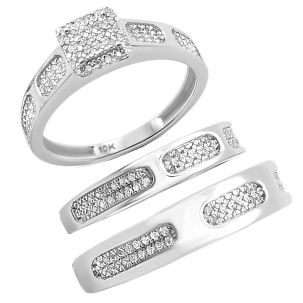 Muse Jewelry .42ct 10k White Gold Diamond Men's & Womens Trio Ring Set