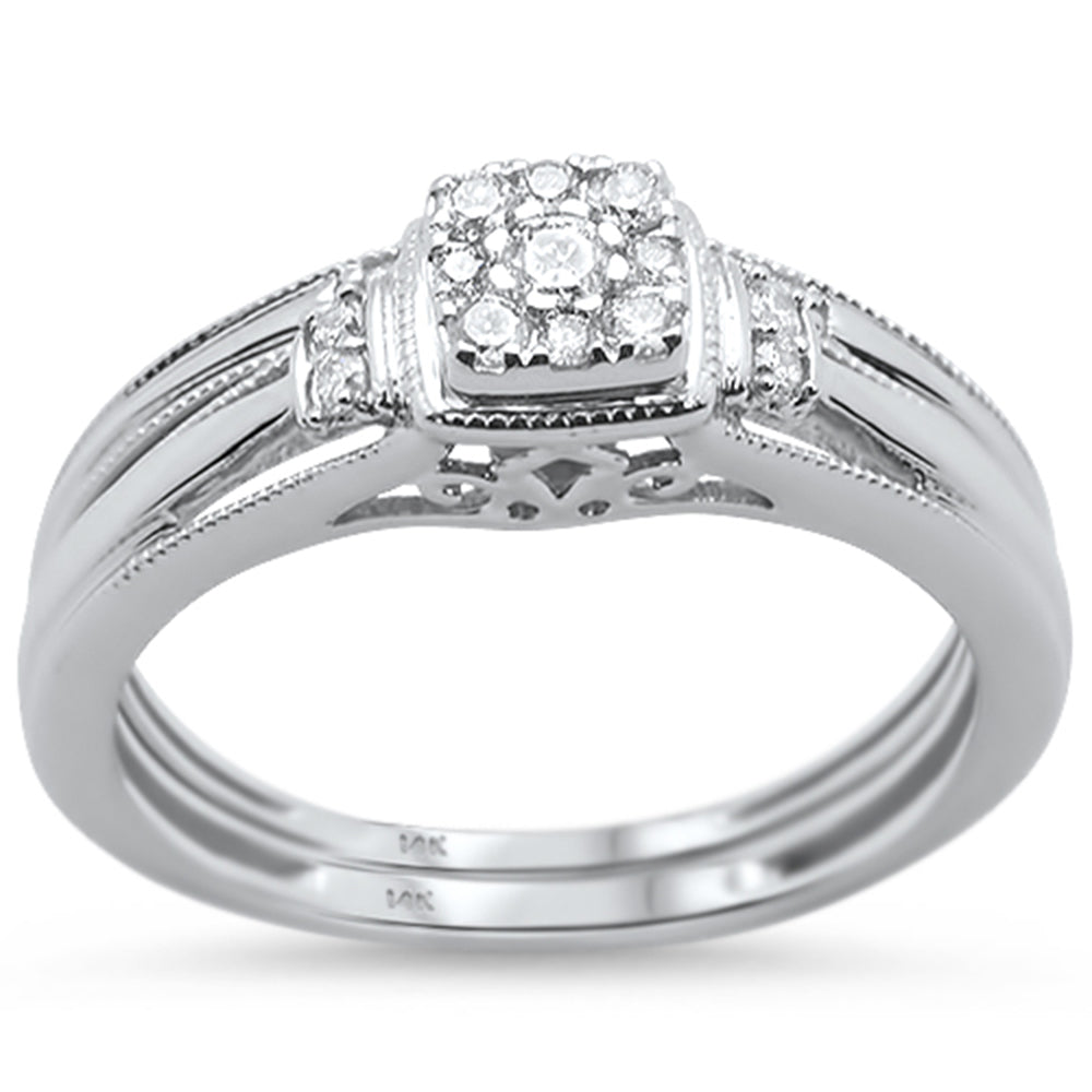 Muse Jewelry .21cts 14k White gold Square Shape Diamond Engagement Ring Bridal Set