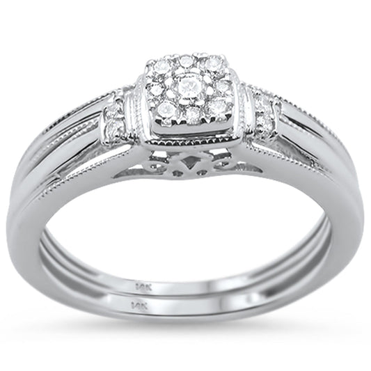 Muse Jewelry .21cts 14k White gold Square Shape Diamond Engagement Ring Bridal Set