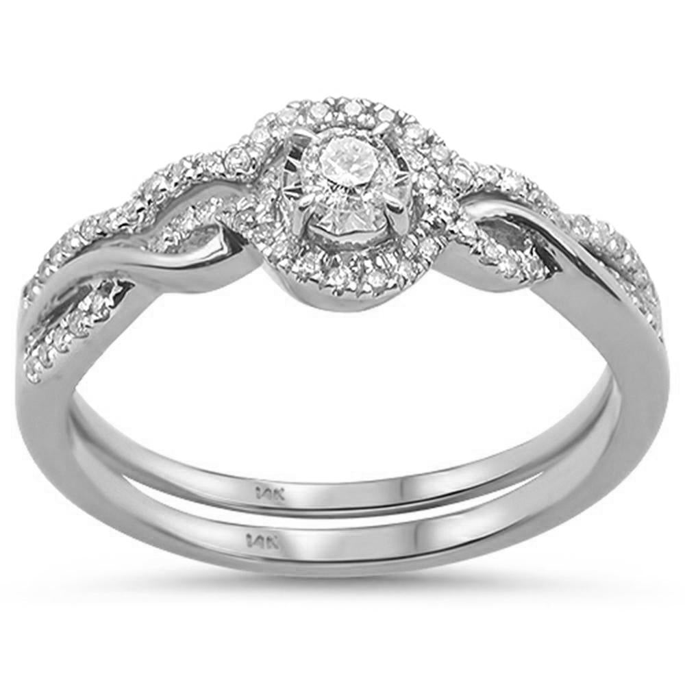 Muse Jewelry .26cts 14k White Gold Diamond Solitaire Engagement Bridal Ring Set