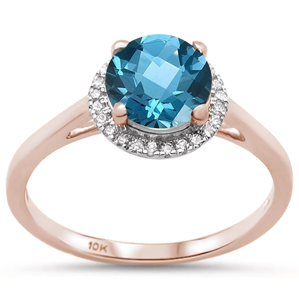 Muse Jewelry 1.23ct G SI 10k Rose Gold Natural Round Blue Topaz & Diamond Ring Size 6.5