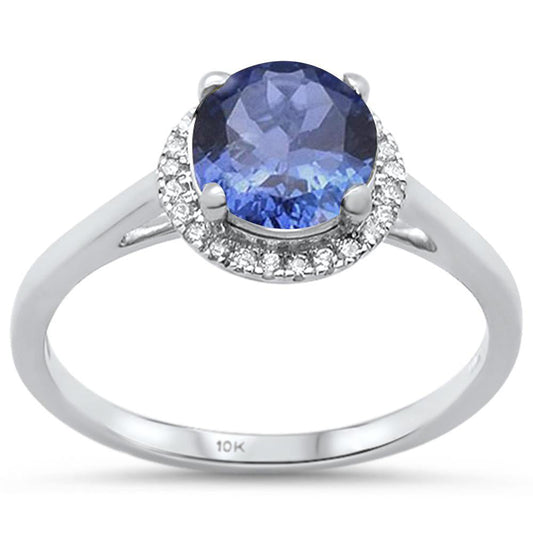 Muse Jewelry 1.39ct F SI 10k White Gold Natural Round Tanzanite & Diamond Ring Size 6.5
