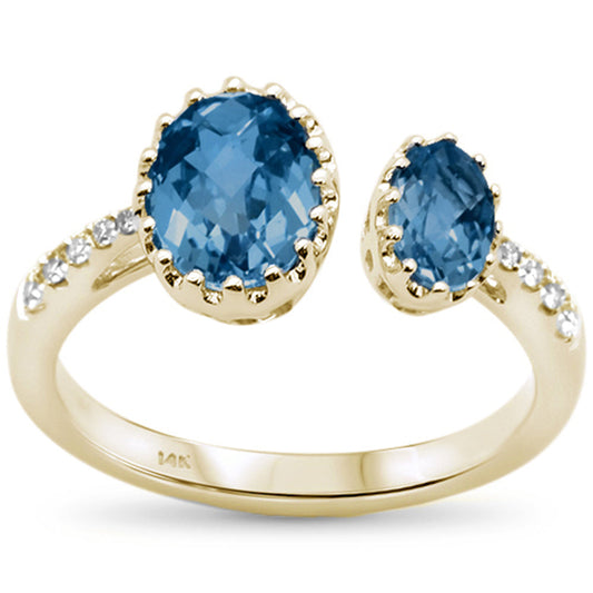 Muse Jewelry 2.90ct 14kt Yellow Gold Trendy Blue Topaz & Diamond Open Ring Size 6.5