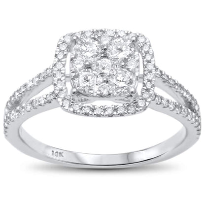 Muse Jewelry .71ct 10kt White Gold Square Diamond Engagement Halo Promise Ring Size 6.5