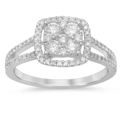 Muse Jewelry .74ct 14kt White Gold Square Diamond Engagement Halo Promise Ring Size 6.5