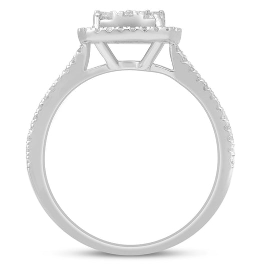 Muse Jewelry .74ct 14kt White Gold Square Diamond Engagement Halo Promise Ring Size 6.5