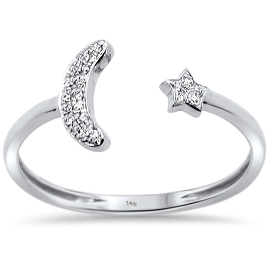 Muse Jewelry .04ct 14kt White Gold Moon & Star Celestial Open Diamond Ring Size 6.5