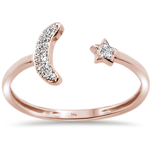 Muse Jewelry .04ct 14kt Rose Gold Moon & Star Celestial Open Diamond Ring Size 6.5