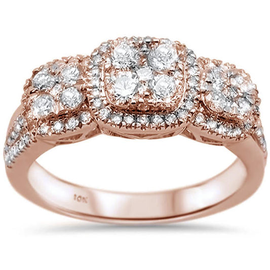 Muse Jewelry .92ct 10K Rose Gold Round Diamond Three Stone Ring Size 6.5