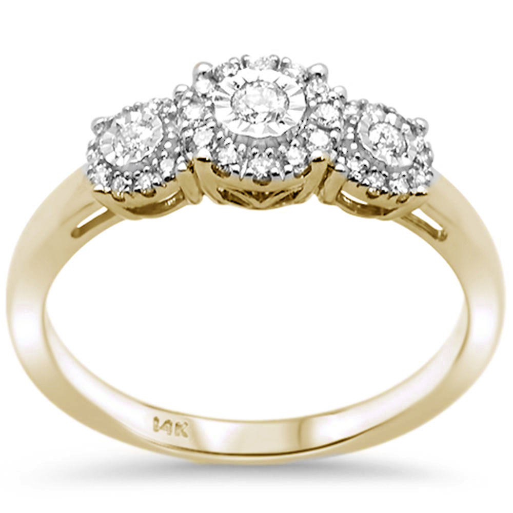 Muse Jewelry .24ct F SI 14K Yellow Gold Round Diamond Three Stone Engagement Ring Size 6.5