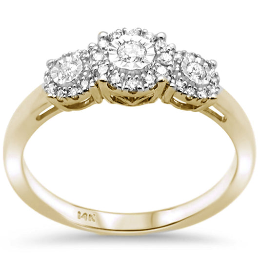 Muse Jewelry .24ct F SI 14K Yellow Gold Round Diamond Three Stone Engagement Ring Size 6.5