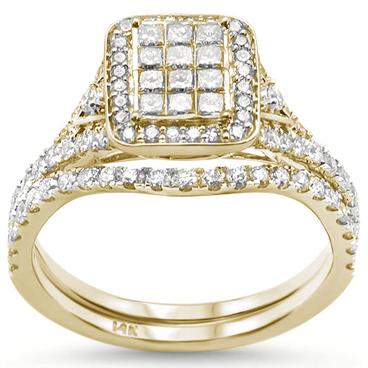 Muse Jewelry 1.00ct 14k Yellow Gold Diamond Square Shape Bridal Set Engagement Ring