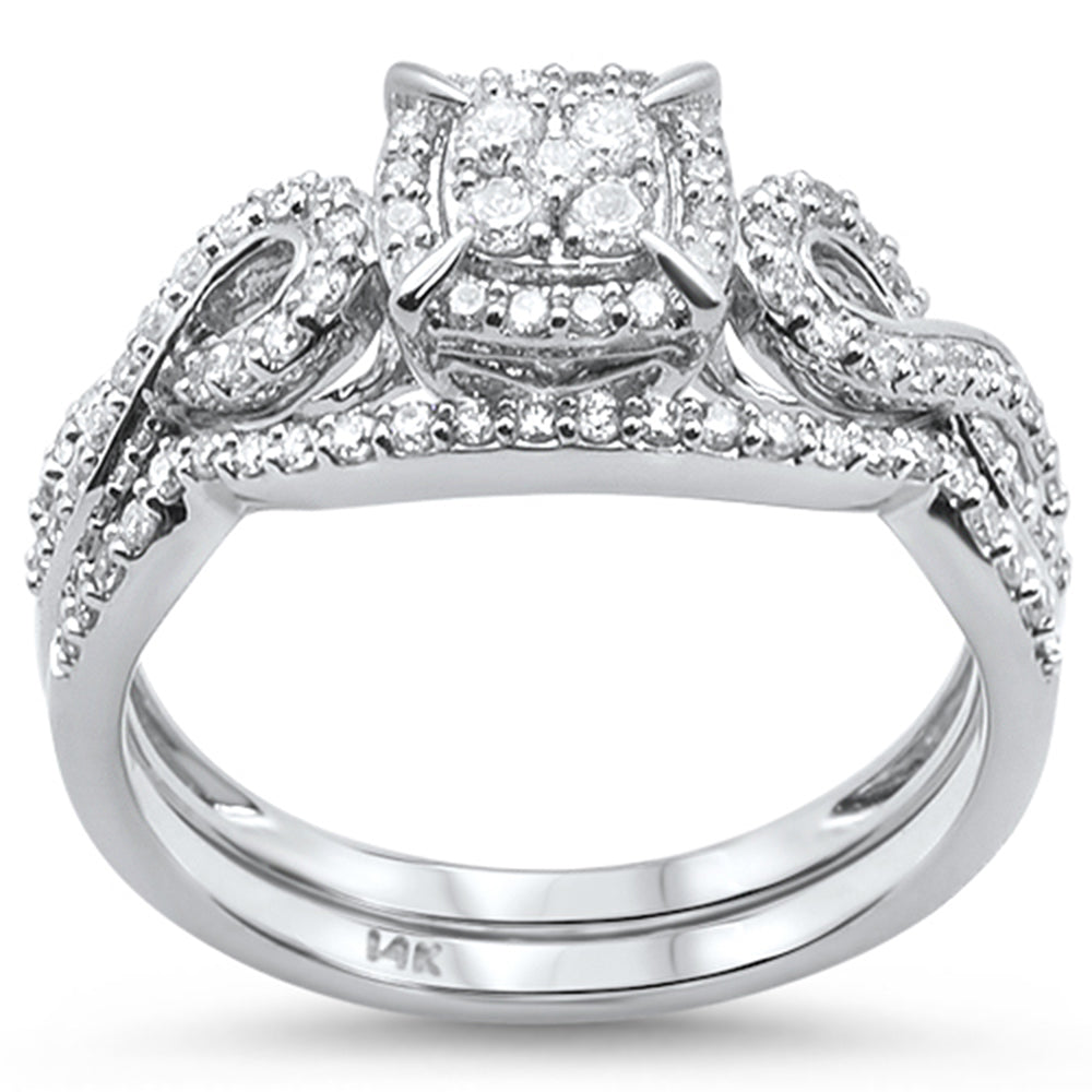 Muse Jewelry .48ct 14k White Gold Square Diamond Engagement Bridal Set Ring Size 6.5