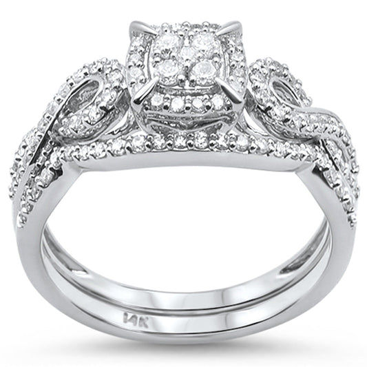 Muse Jewelry .48ct 14k White Gold Square Diamond Engagement Bridal Set Ring Size 6.5