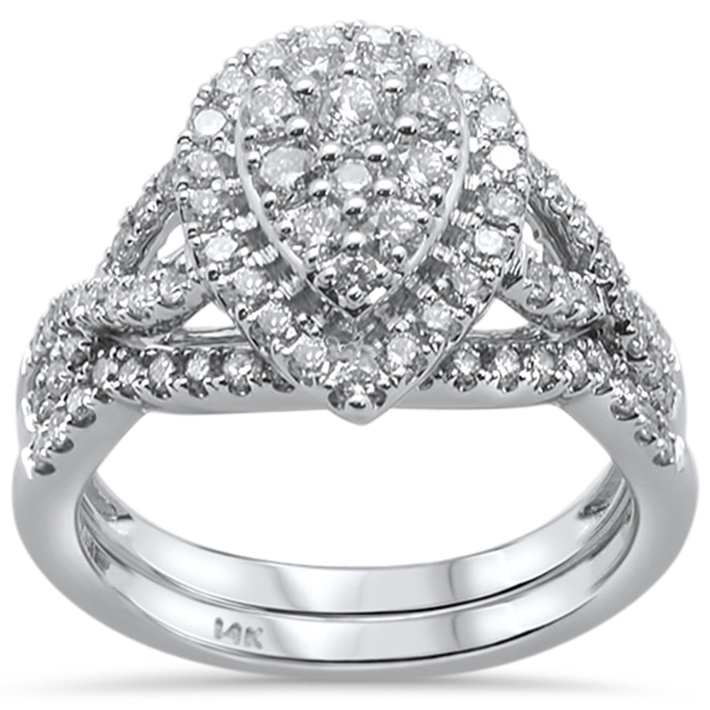 Muse Jewelry .99ct 14k White Gold Diamond Pear Shape Engagement Bridal Set Ring Size 6.5